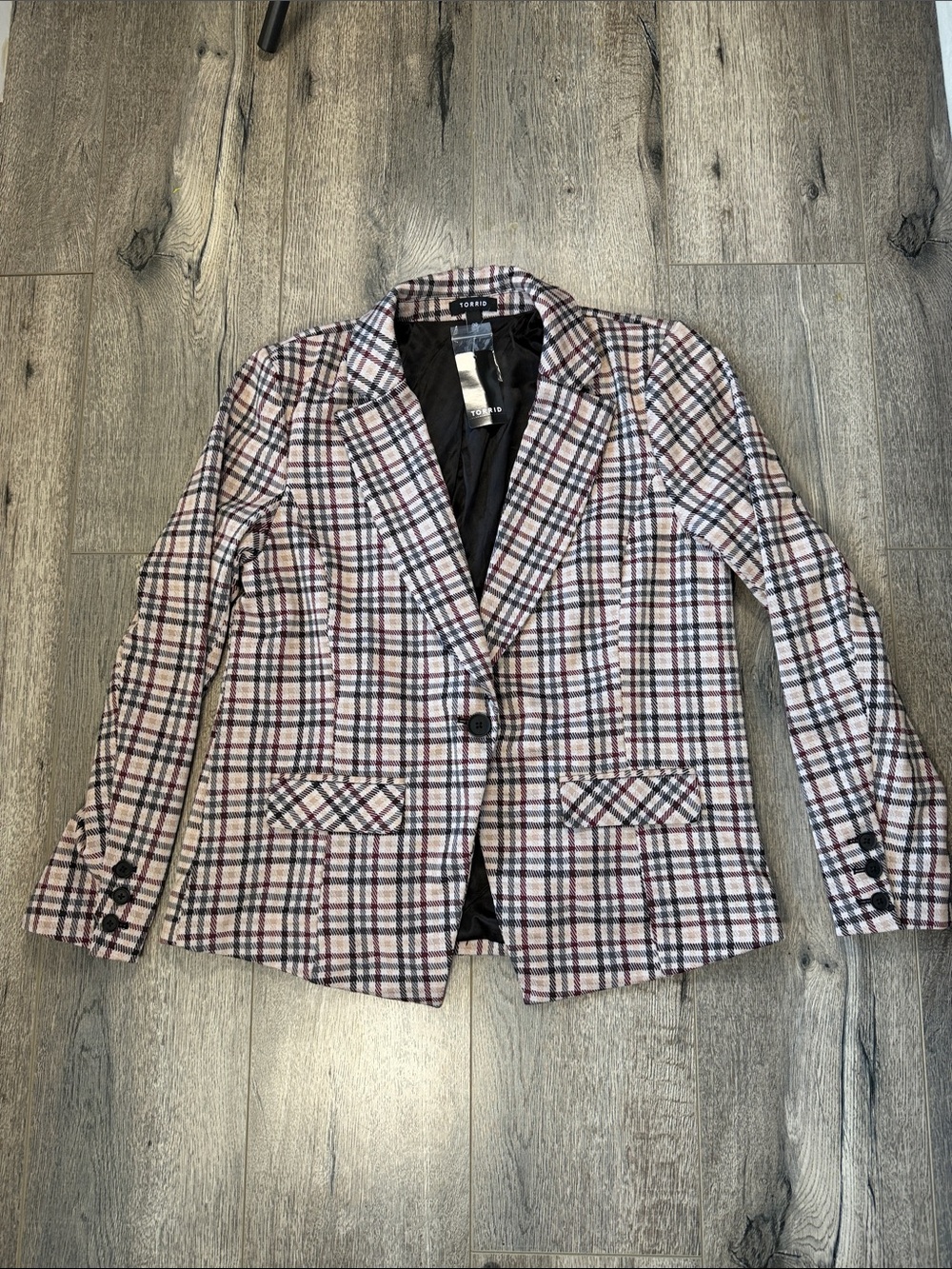 Torrid Pink Plaid Single-Button Notch-Lapel Blazer